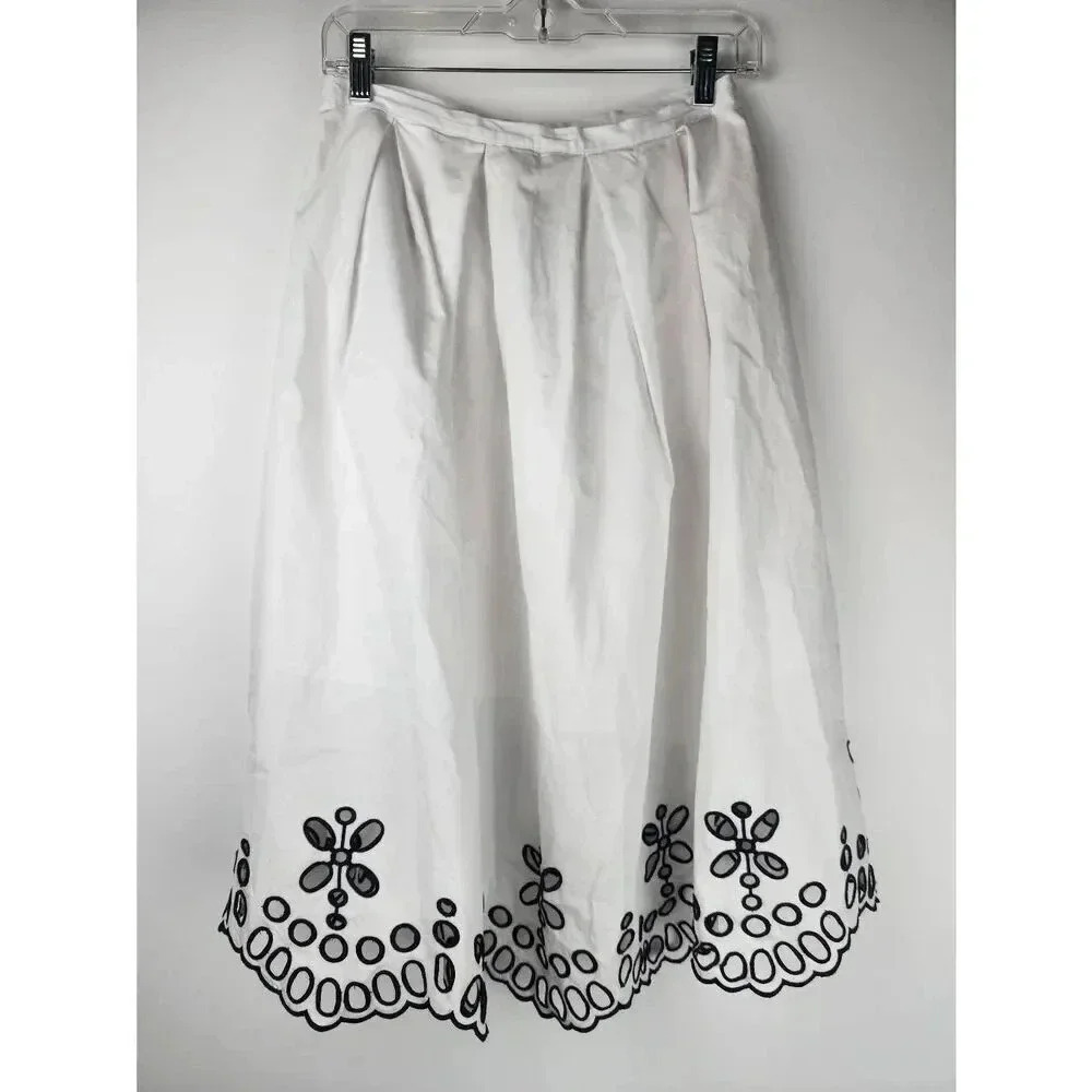 Anthropologie Moulinette Soeurs Skirt Size 4 Poplin Eyelet White - Picture 2 of 5
